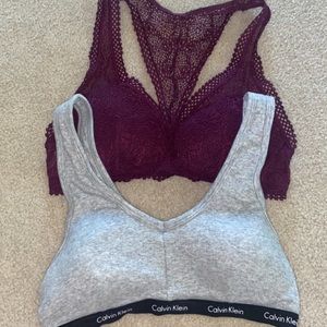 Victoria’s Secret Bralette- small; Calvin Klein Bralette small/medium